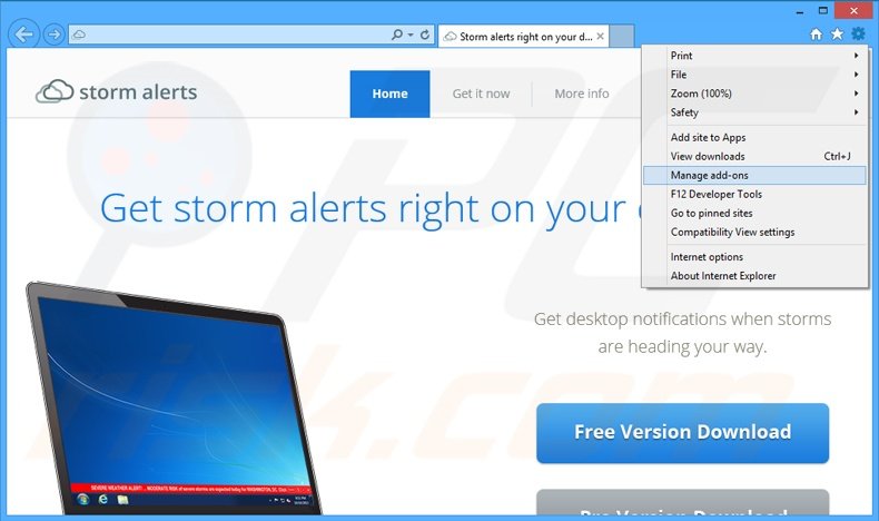 Suppression des publicités StormAlerts dans Internet Explorer étape 1