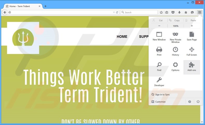 Suppression des publicités TermTrident dans Mozilla Firefox étape 1