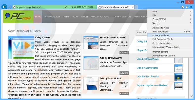 Suppression des publicités TheAdBlock dans Internet Explorer étape 1