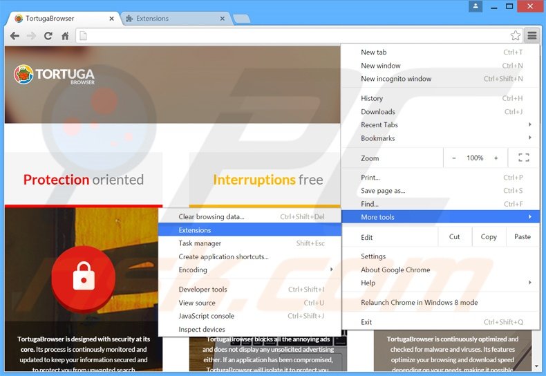 Suppression des publicités Tortuga dans Google Chrome étape 1