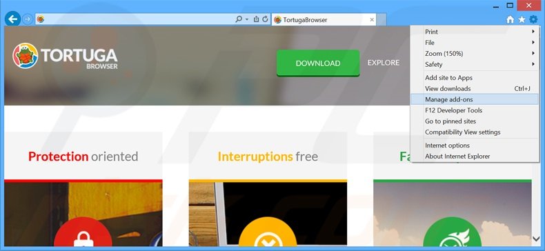 Suppression des publicités Tortuga dans Internet Explorer étape 1