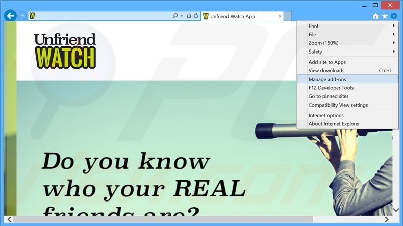 Suppression des publicités Unfriend Watch dans Internet Explorer étape 1