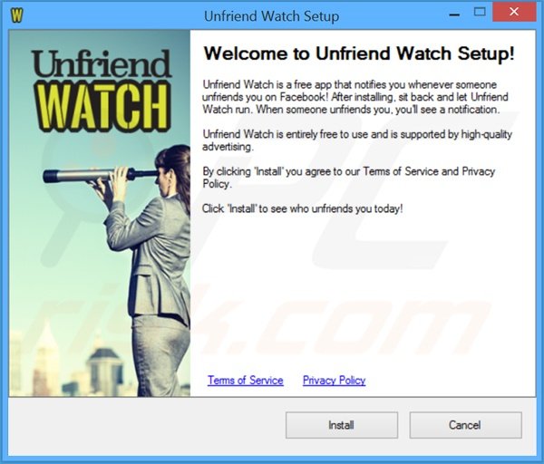 Configuration de l'installation officiel du logiciel de publciité Unfriend Watch