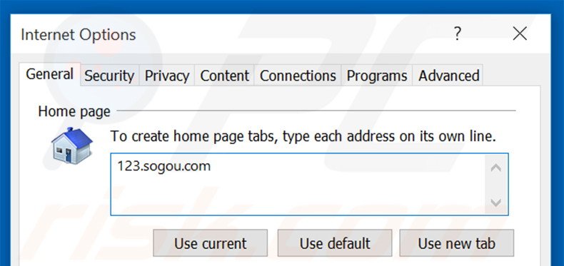 Suppression de la page d'accueil de 123.sogou.com dans Internet Explorer 