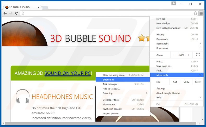 Suppression des publicités 3D BUBBLE SOUND dans Google Chrome étape 1