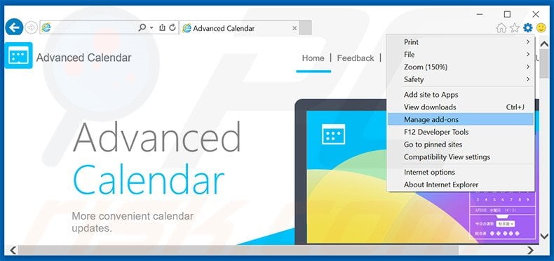 Suppression des publicités Advanced Calendar dans Internet Explorer étape 1