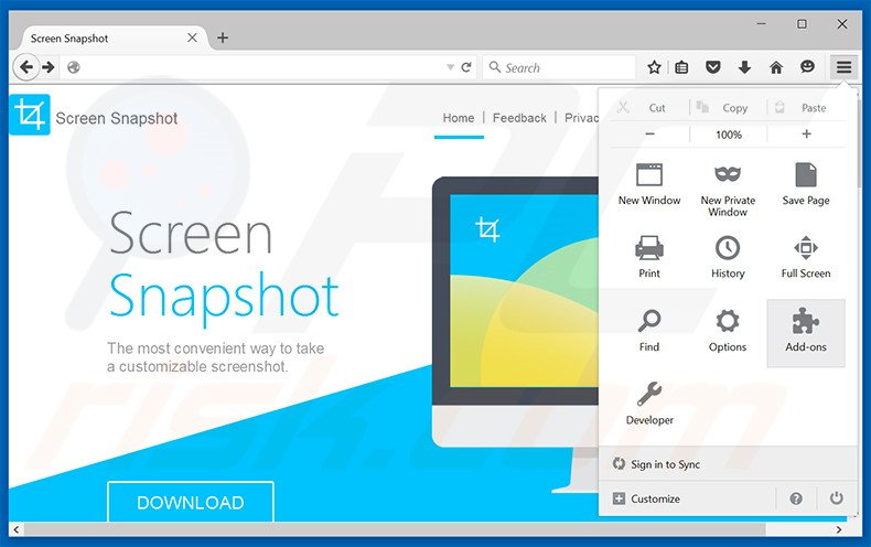 Suppression des publicités Advanced ScreenSnapshot dans Mozilla Firefox étape 1