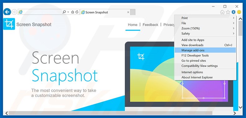Suppression des publicités Advanced ScreenSnapshot dans Internet Explorer étape 1