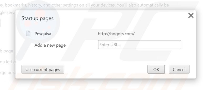 Suppression de la page d'accueil de bogots.com dans Google Chrome 