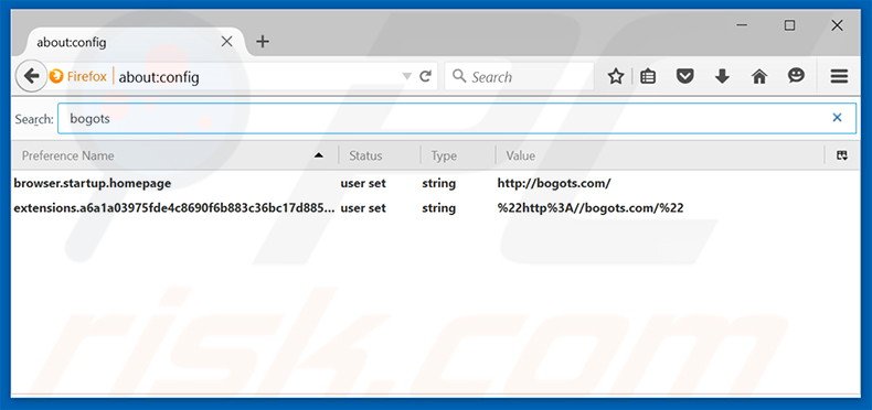 Suppression du moteur de recherche par défaut de bogots.com dans Mozilla Firefox 