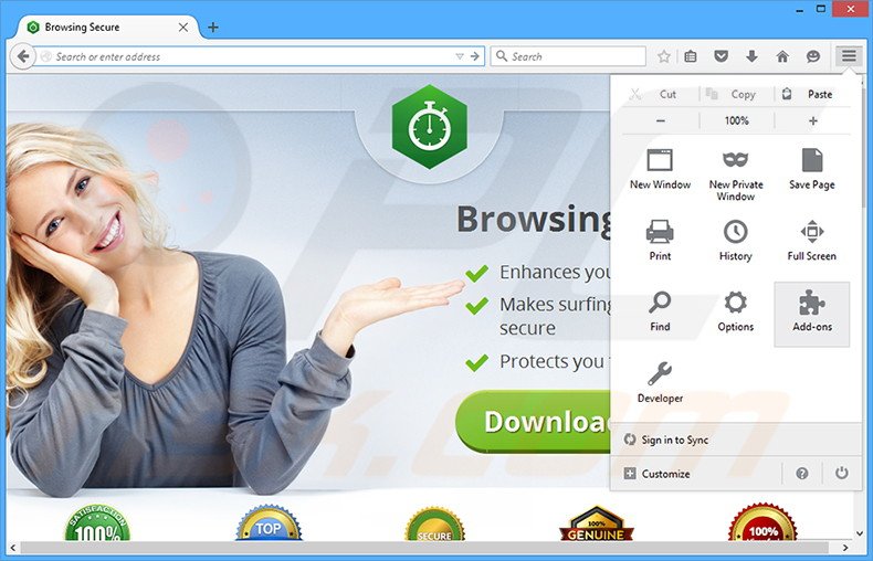 Suppression des publicités Browsing Secure dans Mozilla Firefox étape 1