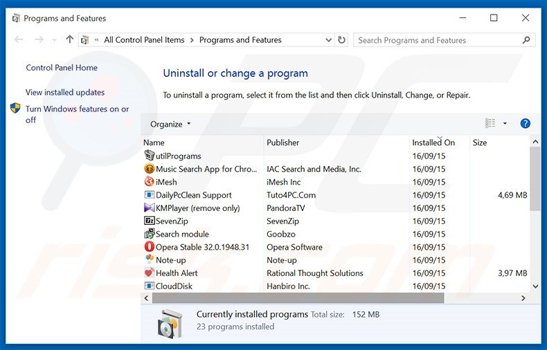 Désinstallation du logiciel de publicité Browsing Secure via le Panneau de Configuration