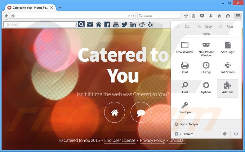 Suppression des publicités Catered to You dans Mozilla Firefox étape 1