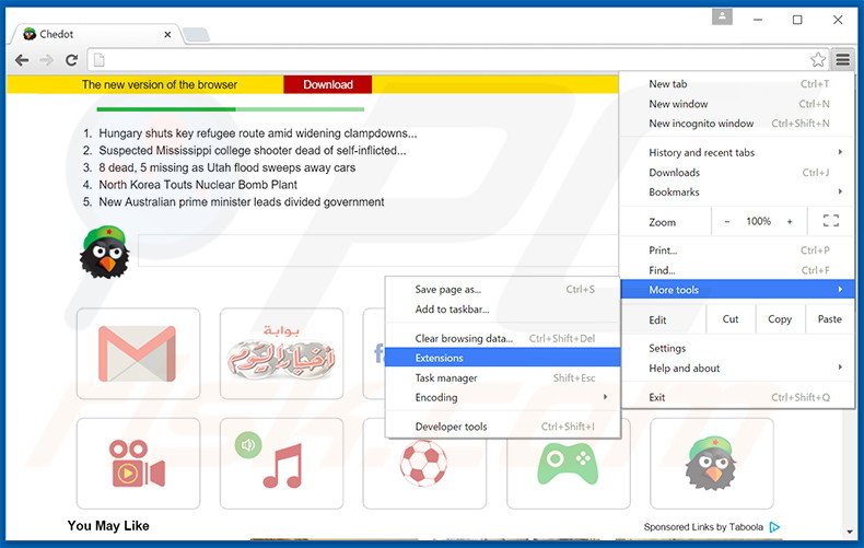 Suppression des publicités Chedot Browser dans Google Chrome étape 1