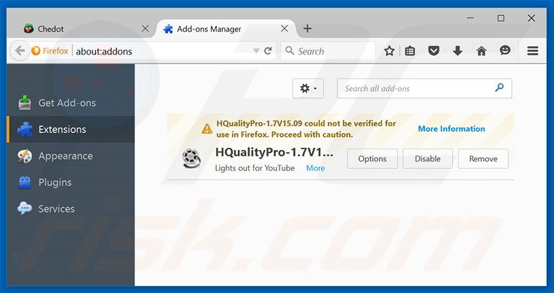 Suppression des publicités Chedot Browser dans Mozilla Firefox étape 2