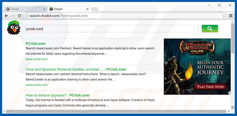 Chedot Browser Navigateur redirgeant les utilisateurs vers search.chedot.com