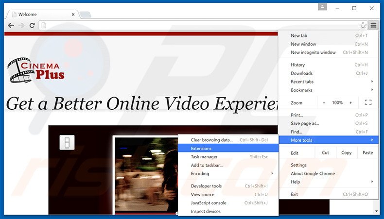 Suppression des publicités CinemaP dans Google Chrome étape 1