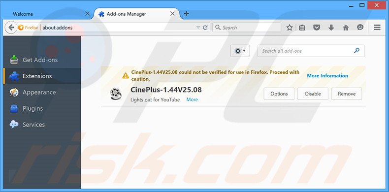 Suppression des publicités CinePlus dans Mozilla Firefox étape 2