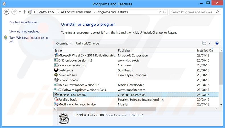 Désinstallation du logiciel de publicité CinePlus via le Panneau de Configuration