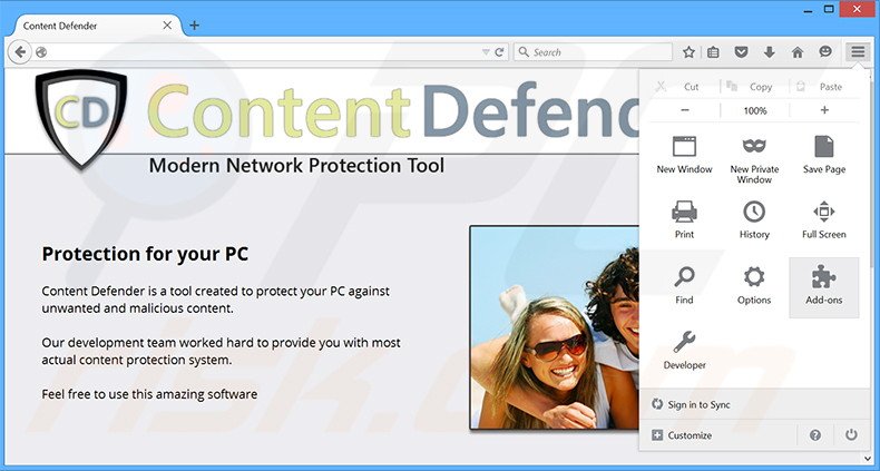 Suppression des publicités Content Defender dans Mozilla Firefox étape 1