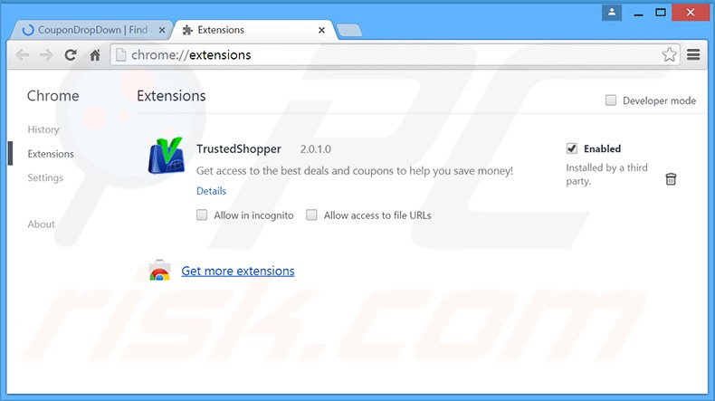 Suppression des publicités CouponDropDown dans Google Chrome étape 2