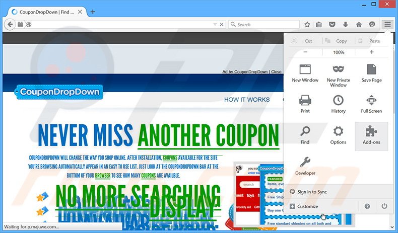 Suppression des publicités CouponDropDown dans Mozilla Firefox étape 1