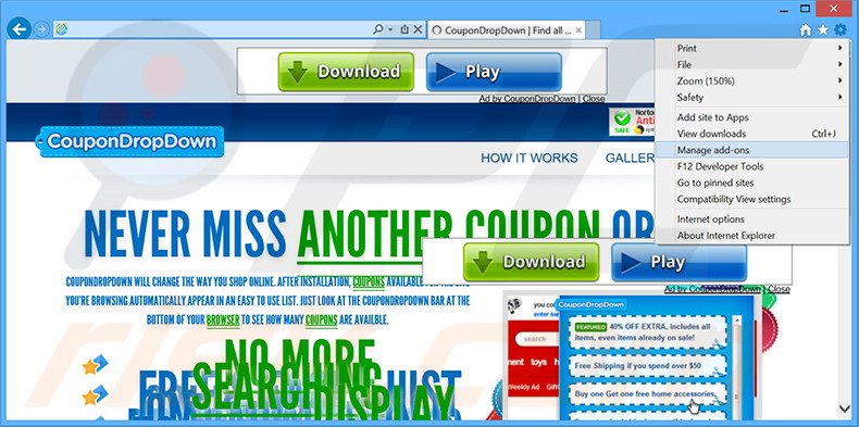 Suppression des publicités CouponDropDown dans Internet Explorer étape 1
