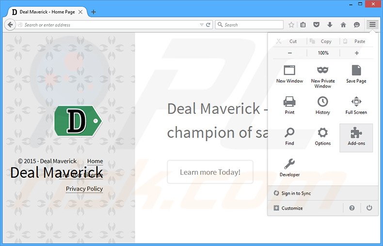 Suppression des publicités Deal Maverick dans Mozilla Firefox étape 1