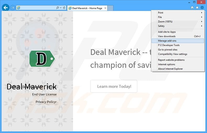 Suppression des publicités Deal Maverick dans Internet Explorer étape 1