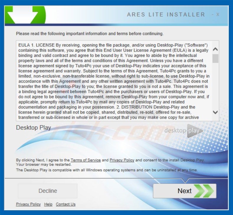 Installateur du logiciel de publicité desktop play
