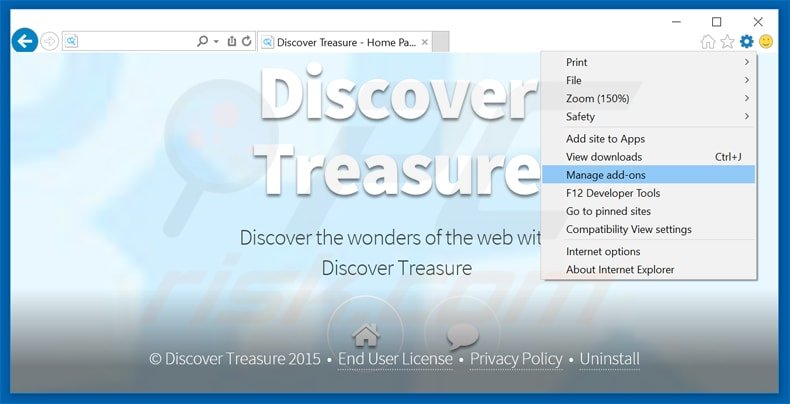 Suppression du logiciel de publicité discover treasure dans Internet Explorer échantillon 1