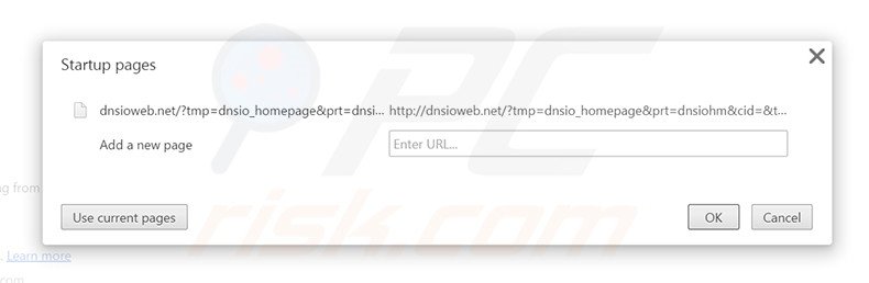 Suppression de la page d'accueil de dnsioweb.net dans Google Chrome 