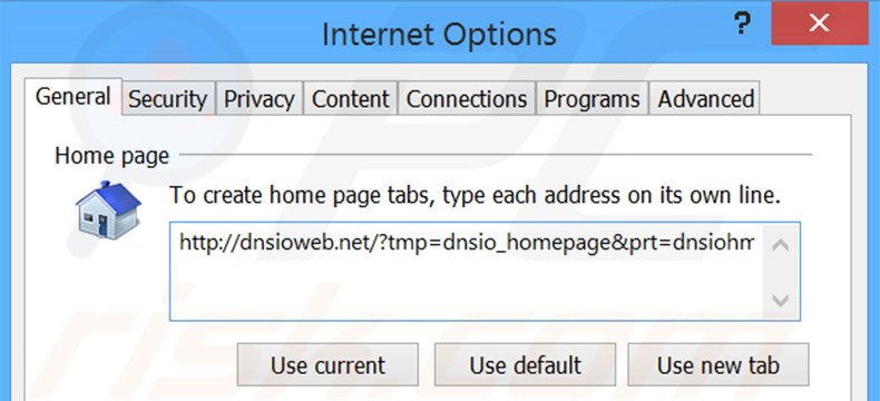 Suppression de la page d'accueil de dnsioweb.net dans Internet Explorer 