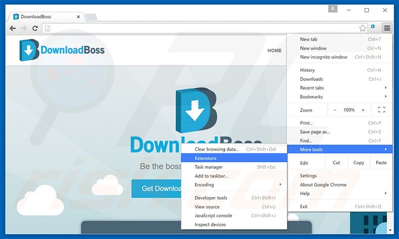 Suppression des publicités DownloadBoss dans Google Chrome étape 1