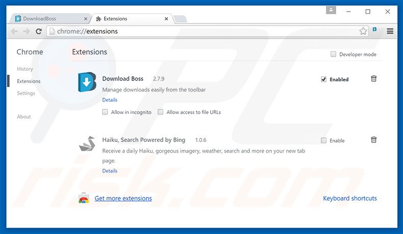 Suppression des publicités DownloadBoss dans Google Chrome étape 2