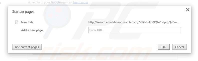 Suppression de la page d'accueil de search.emaildefendsearch.com dans Google Chrome 
