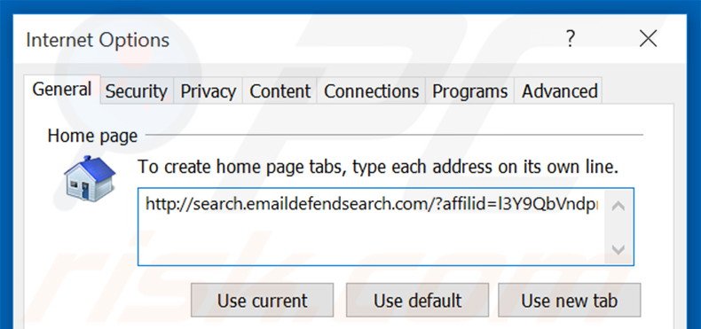 Suppression de la page d'accueil de search.emaildefendsearch.com dans Internet Explorer 