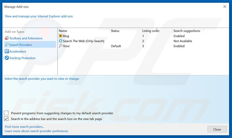 Suppression du moteur de recherche par défaut de search.emaildefendsearch.com dans Internet Explorer 