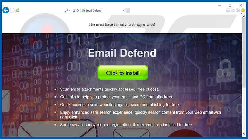 Site web publicisant le pirate de navigateur search.emaildefendsearch.com