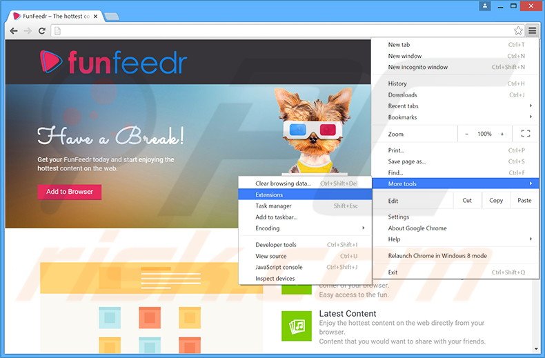 Suppression des publicités FunFeedr dans Google Chrome étape 1