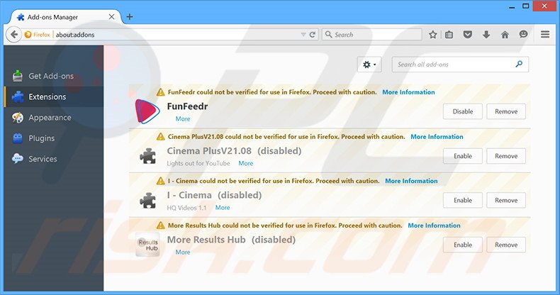 Suppression des publicités FunFeedr dans Mozilla Firefox étape 2