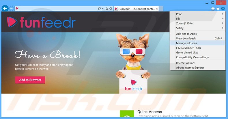 Suppression des publicités FunFeedr dans Internet Explorer étape 1