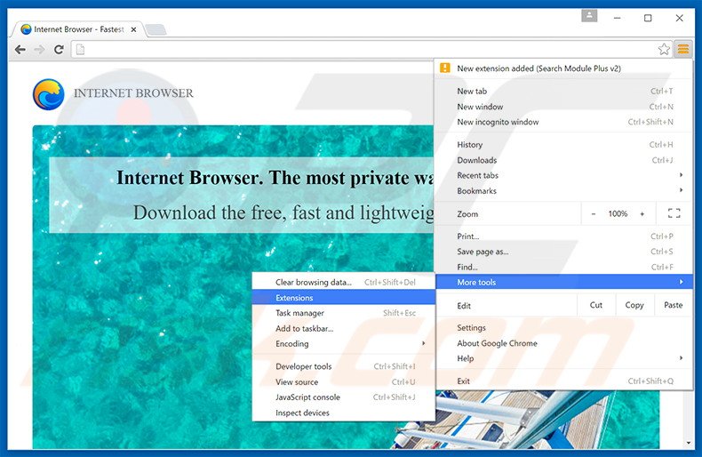 Suppression des publicités Internet Browser dans Google Chrome étape 1