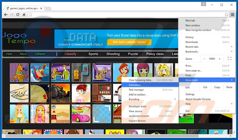 Suppression des publicités Jogotempo dans Google Chrome étape 1