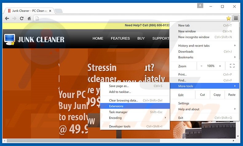 Suppression des publicités Junk Cleaner dans Google Chrome étape 1