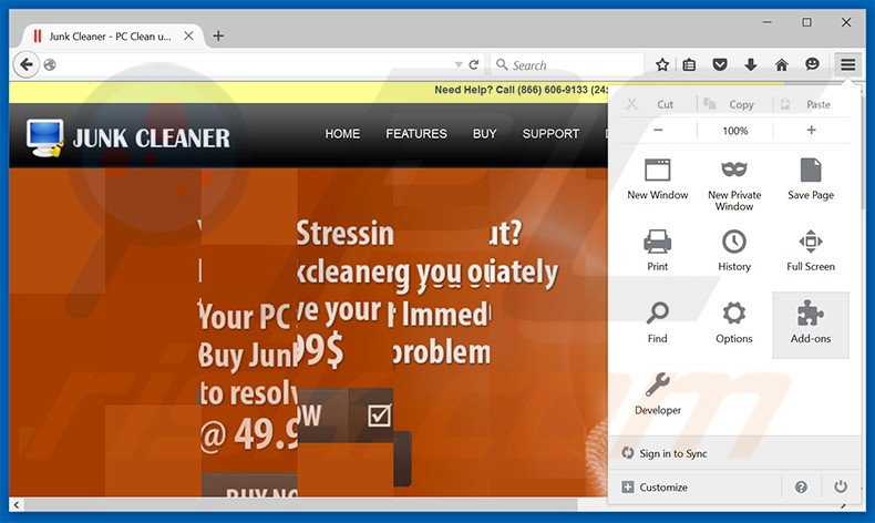 Suppression des publicités Junk Cleaner dans Mozilla Firefox étape 1