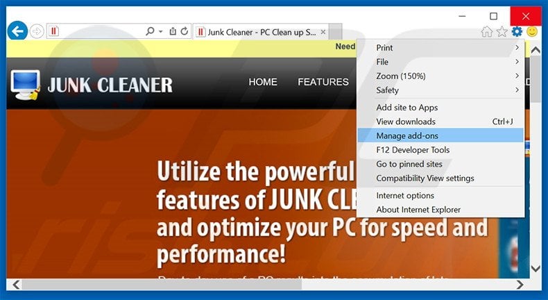 Suppression des publicités Junk Cleaner dans Internet Explorer étape 1