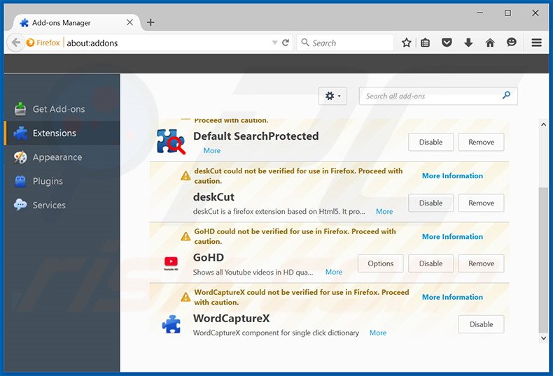 Suppression des publicités KeyStream dans Mozilla Firefox étape 2