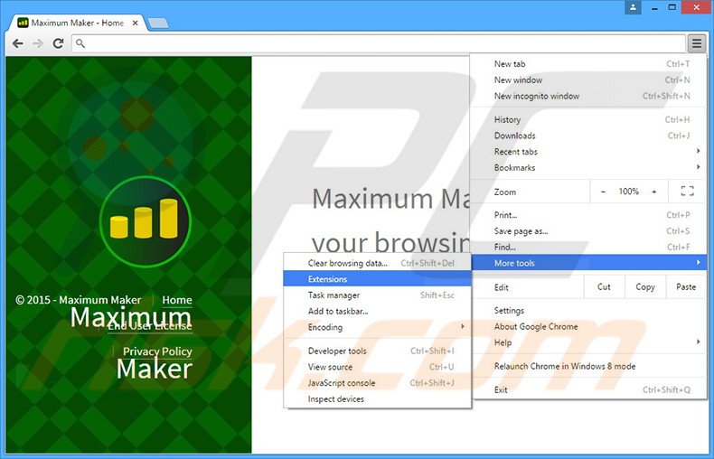 Suppression des publicités Maximum Maker dans Google Chrome étape 1