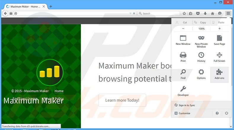 Suppression des publicités Maximum Maker dans Mozilla Firefox étape 1